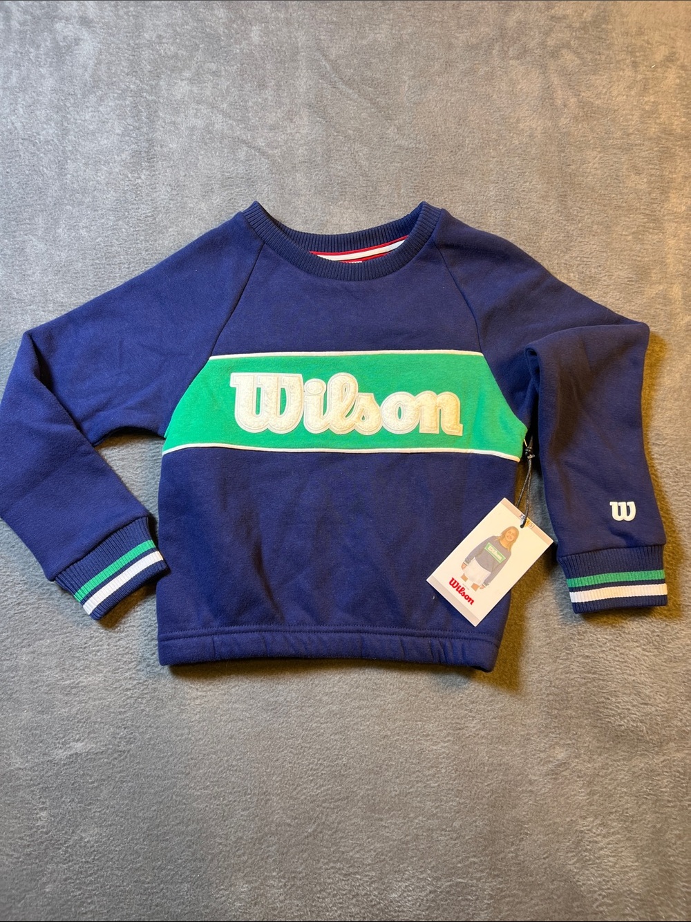 Wilson Navy Sweatshirt with Green Chest Panel and Cream Logo